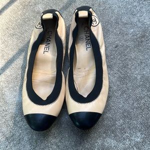 Chanel elastic and leather ballet flats size euro 38
